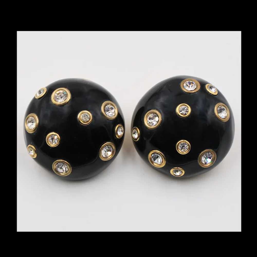 Earrings Kenneth Jay Lane KJL Black Domed Diamant… - image 2