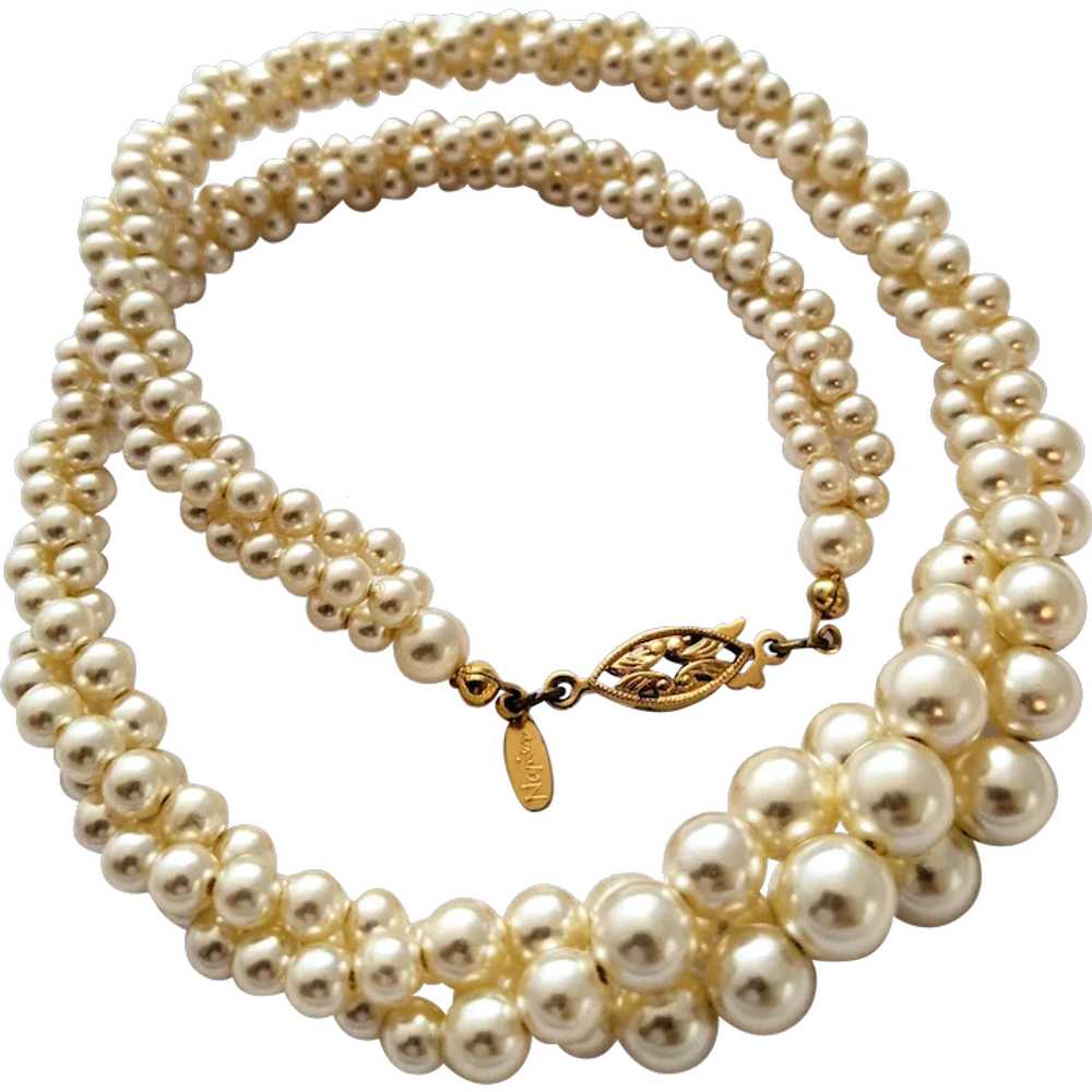 Signed Napier Three Strand Faux Pearl Necklace - image 1