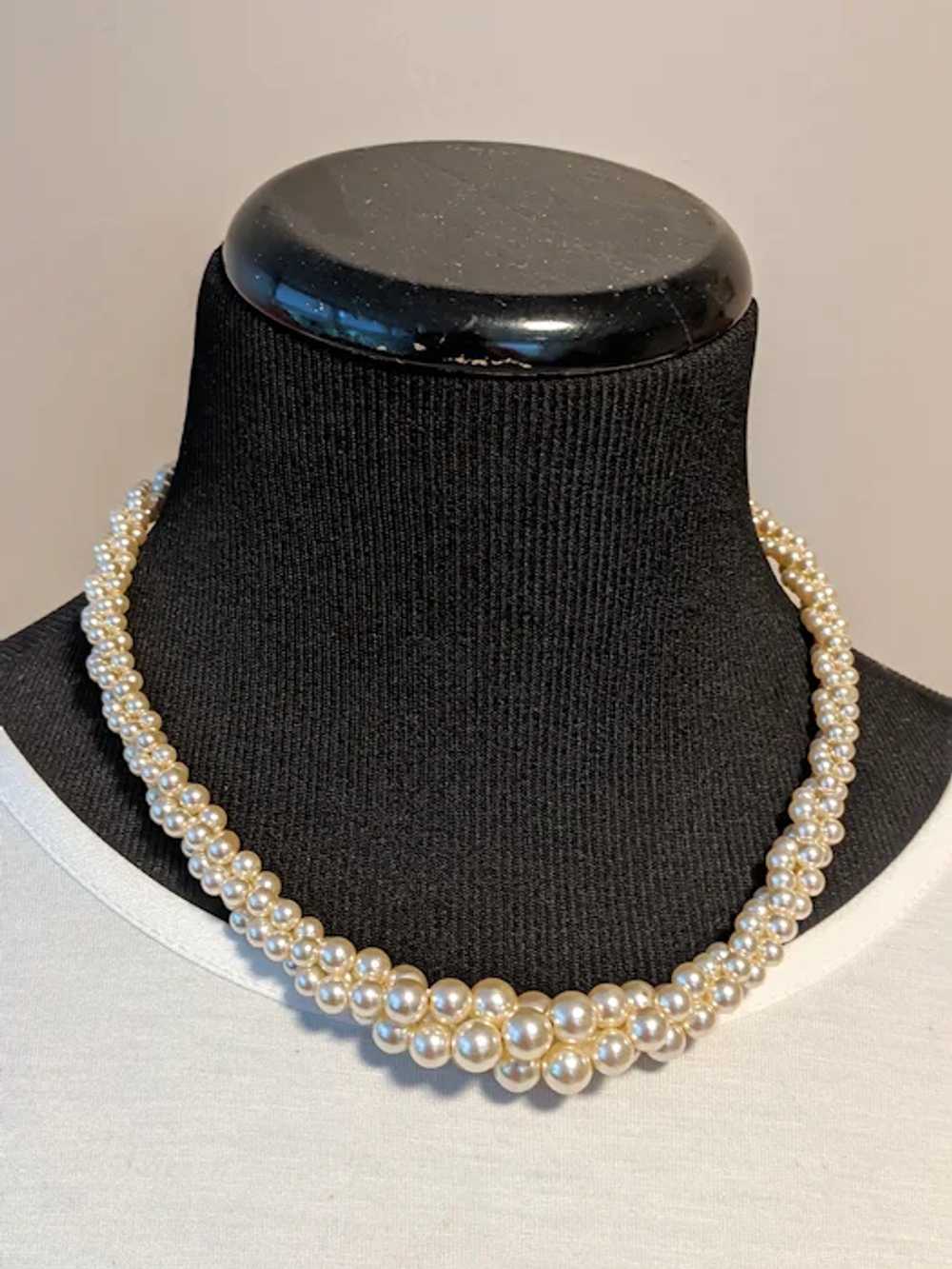 Signed Napier Three Strand Faux Pearl Necklace - image 2