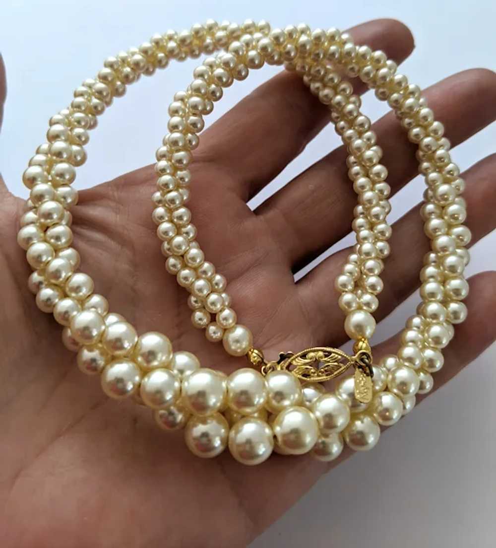 Signed Napier Three Strand Faux Pearl Necklace - image 3