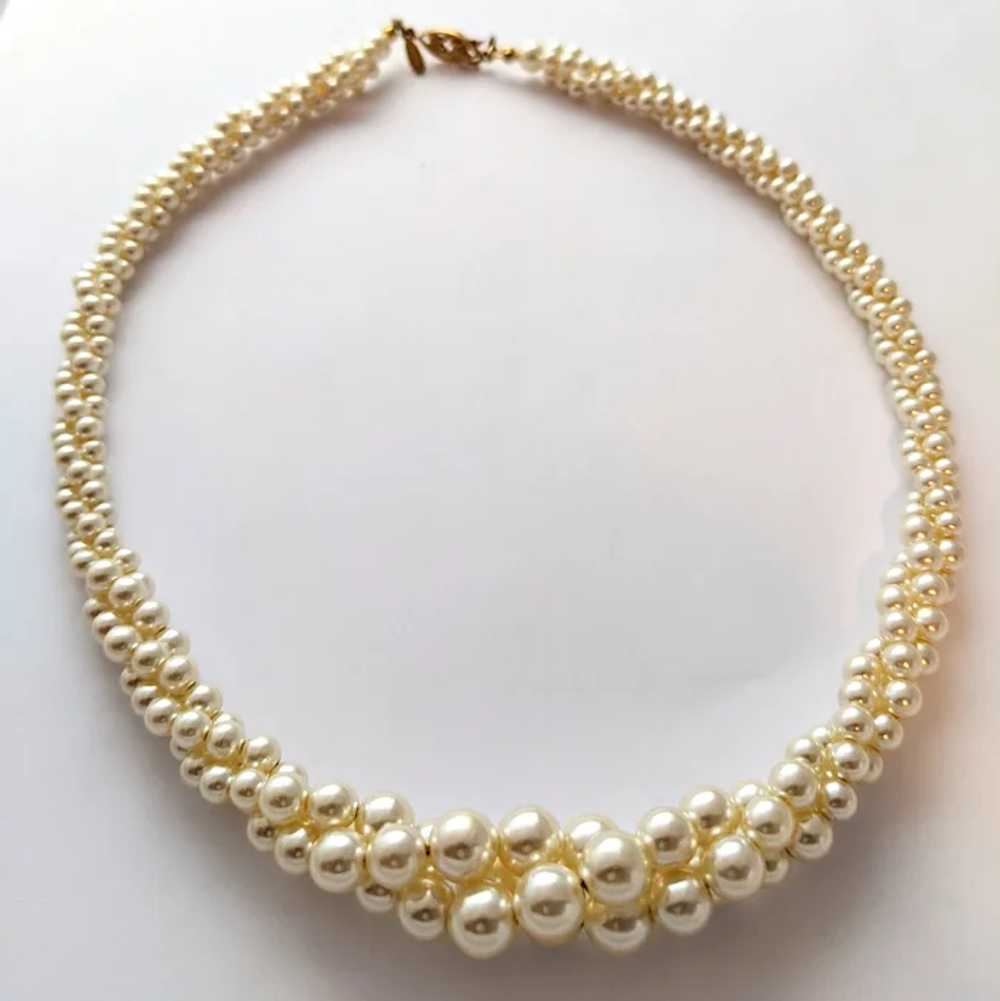 Signed Napier Three Strand Faux Pearl Necklace - image 4