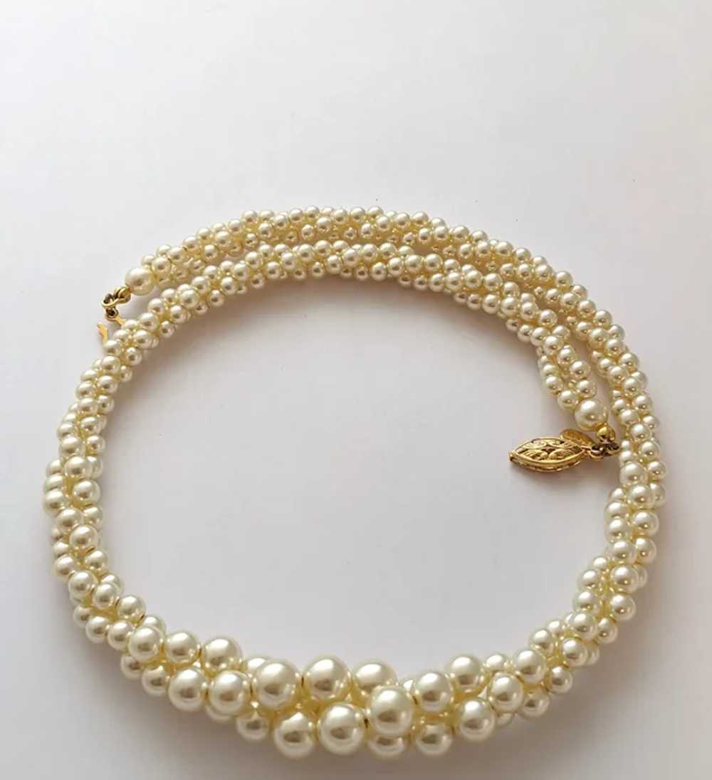 Signed Napier Three Strand Faux Pearl Necklace - image 5