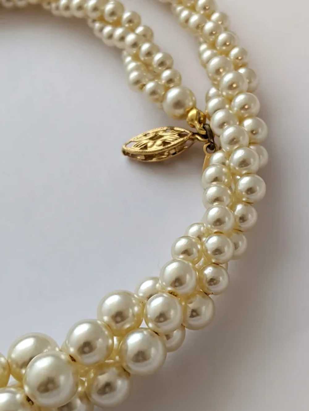 Signed Napier Three Strand Faux Pearl Necklace - image 7