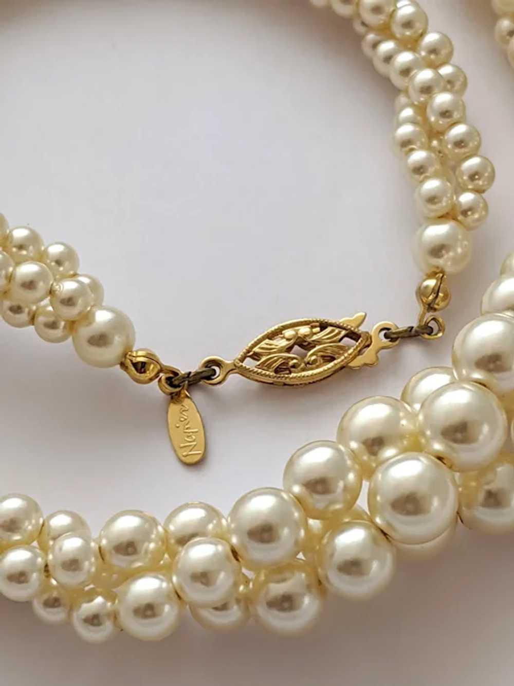 Signed Napier Three Strand Faux Pearl Necklace - image 8