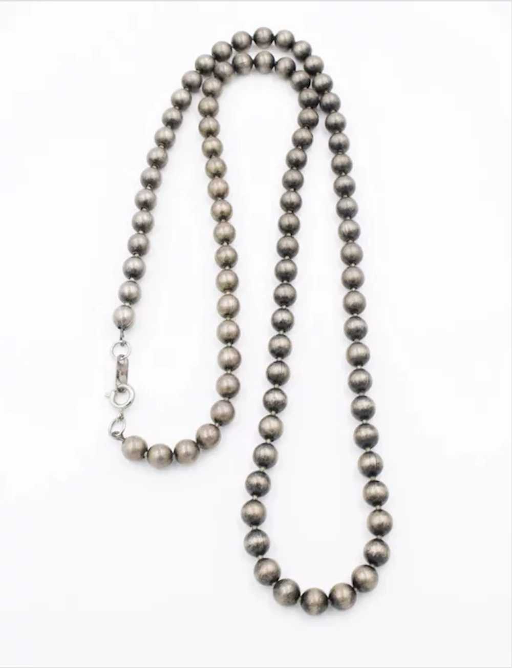 Necklace Signed Pewter Metal Bead Chain Strand - image 2