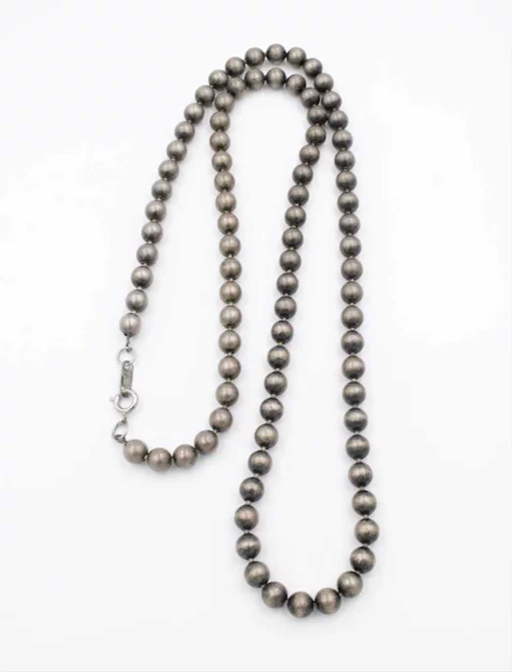 Necklace Signed Pewter Metal Bead Chain Strand - image 4