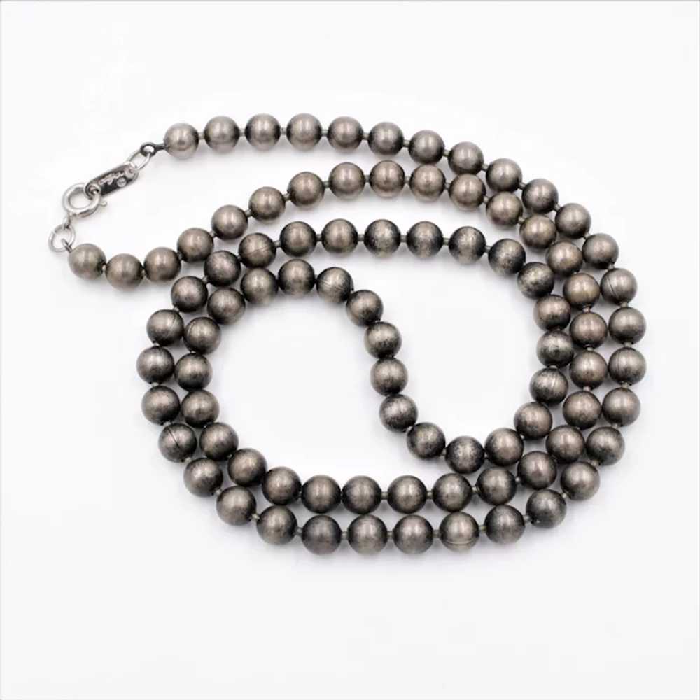 Necklace Signed Pewter Metal Bead Chain Strand - image 5