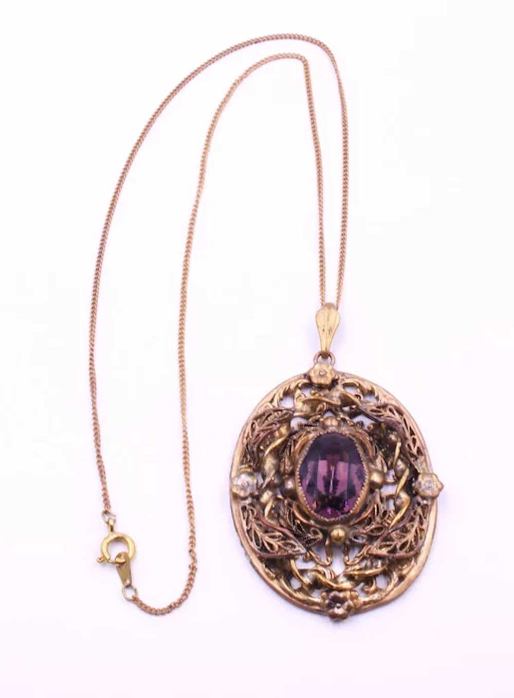 Necklace Pendant Chain Czech Amethyst Glass Caboc… - image 2