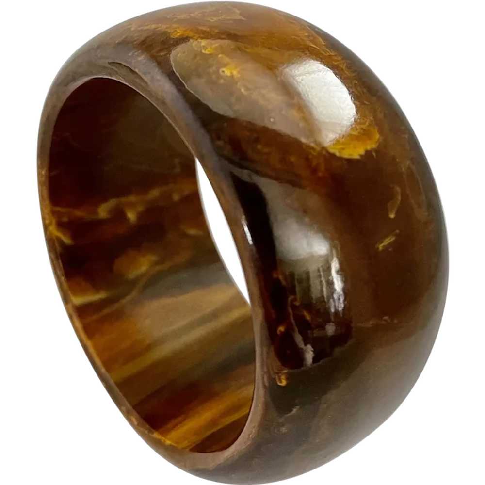 Vintage Round WIDE Marbleized Brown Bakelite Bang… - image 1