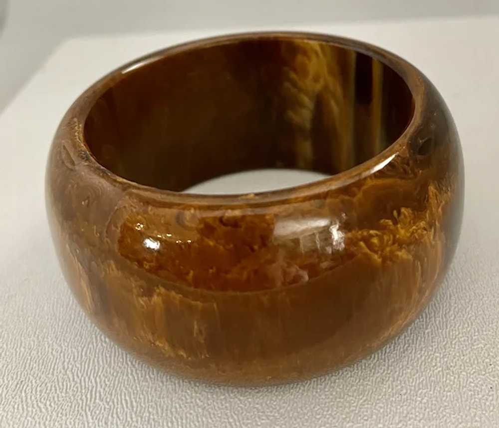 Vintage Round WIDE Marbleized Brown Bakelite Bang… - image 2