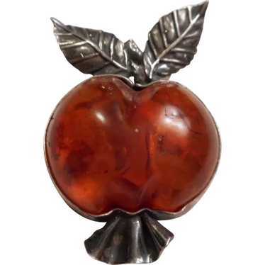 Sterling Silver Amber Apple Pin