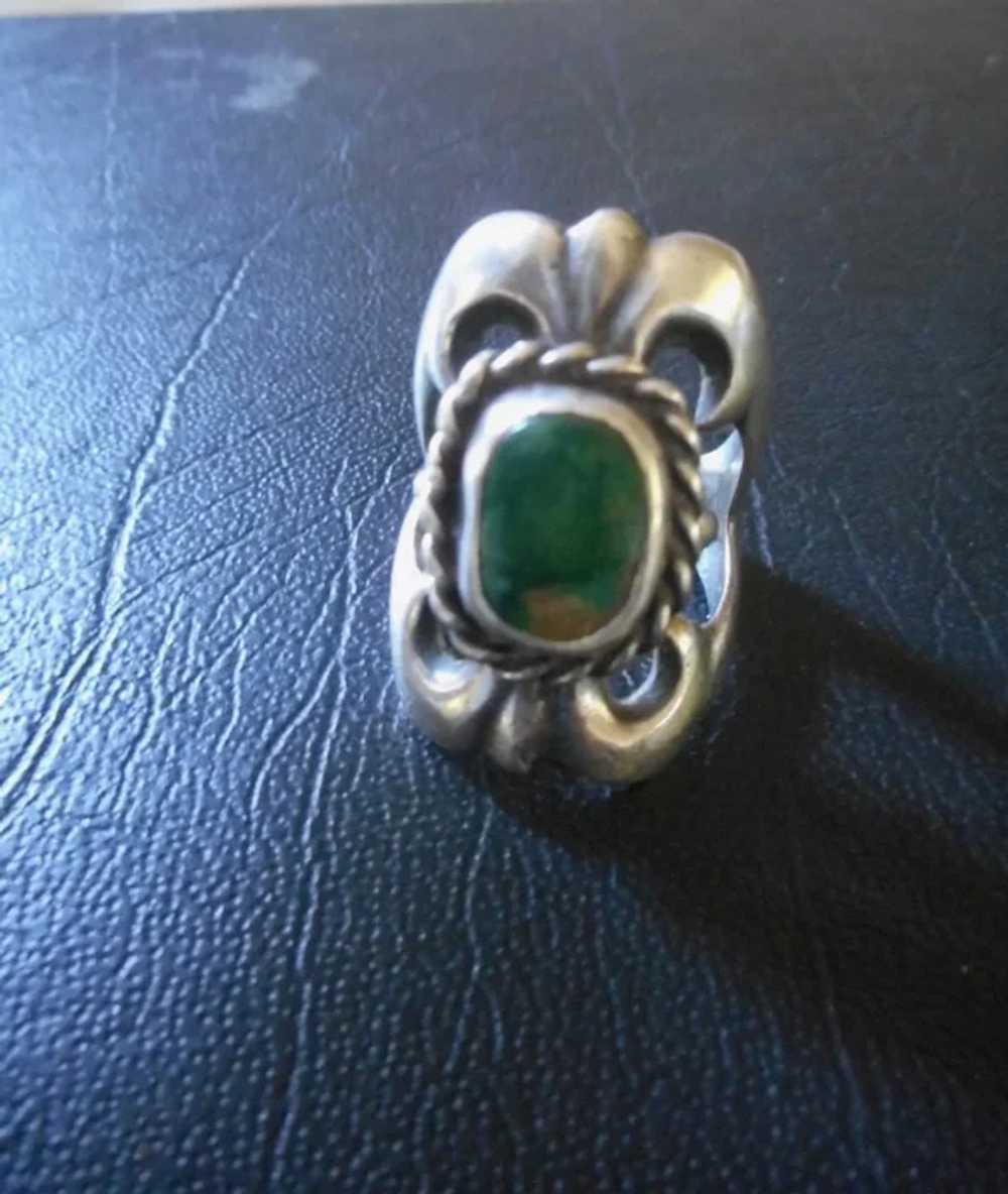 Sterling Silver Sand Cast & Turquoise Vintage Ring - image 6