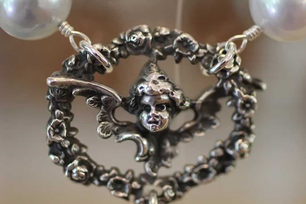 CHERUBS w/ HEART!  Antique FRENCH SILVER Chatelai… - image 9