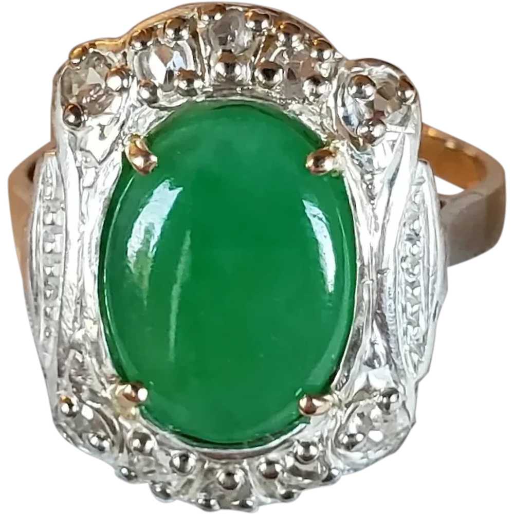 Art Deco 18k Jadeite Diamond Ring - Gem