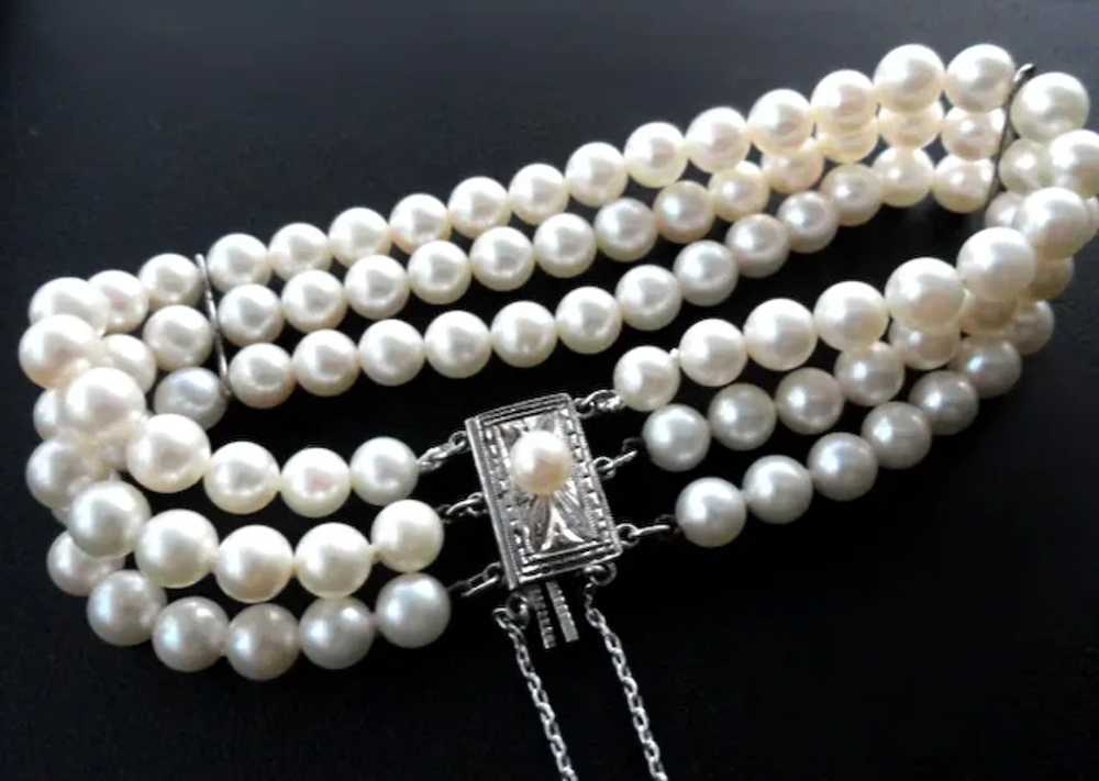 Estate Mikimoto Cultured Pearl Triple Strand Brac… - image 5