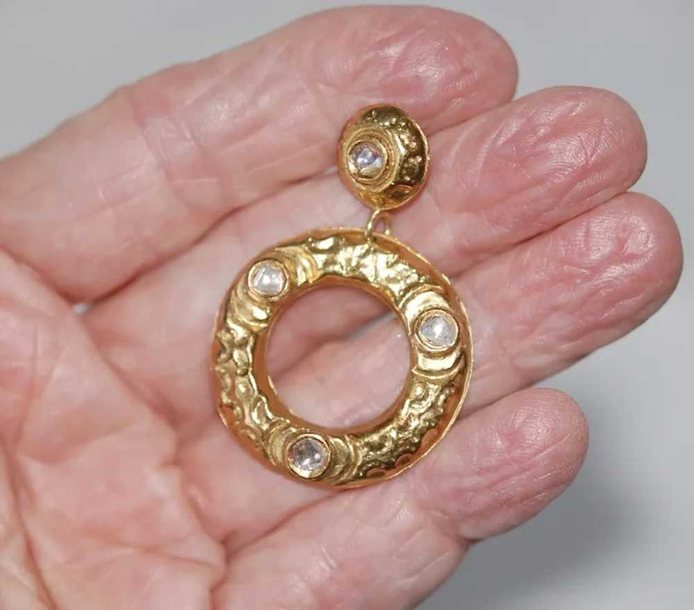18K Rose Cut Diamond Hoop Earrings - image 4