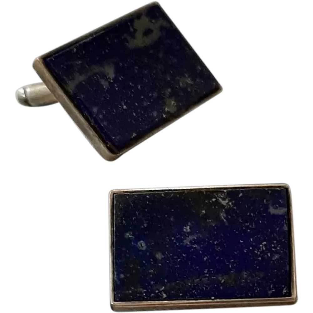 Mexican Cufflinks 925 Sterling Silver Blue Stones… - image 1