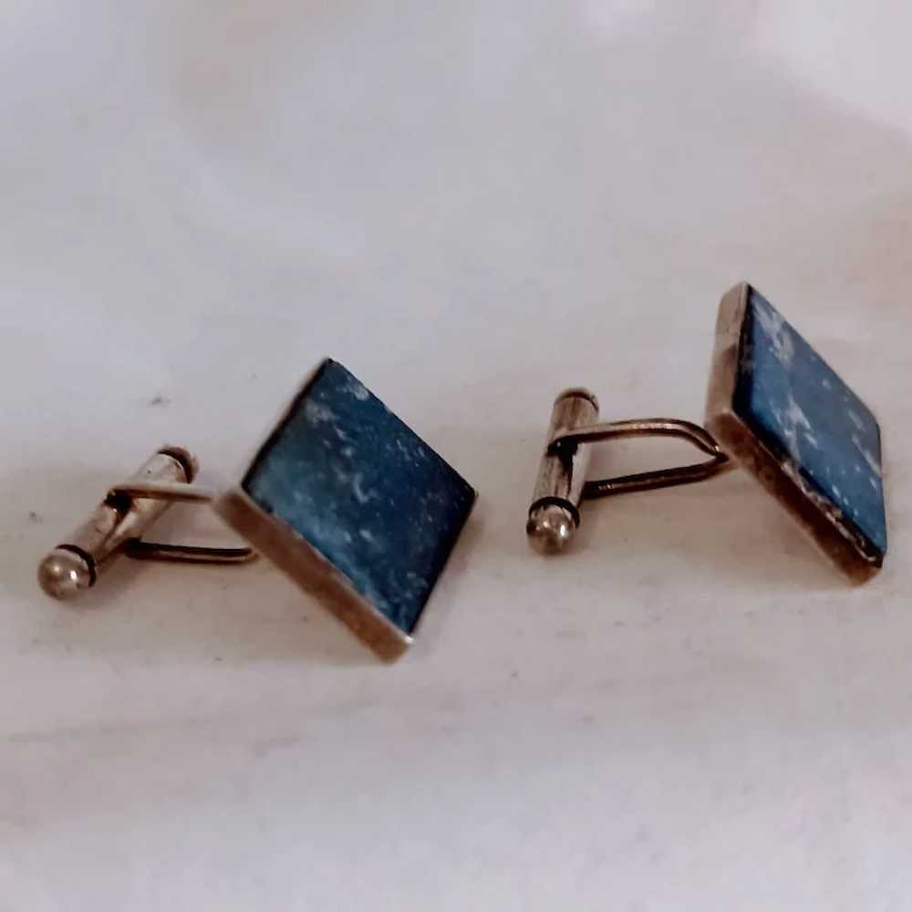 Mexican Cufflinks 925 Sterling Silver Blue Stones… - image 2
