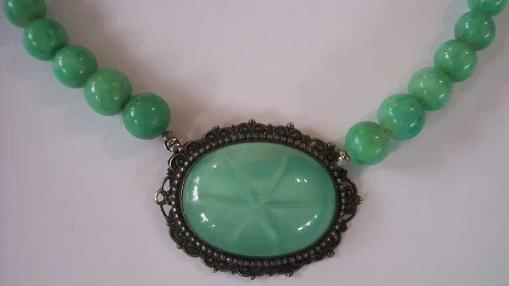 Art Deco Green Star Glass & Peking Jade Glass Bea… - image 2