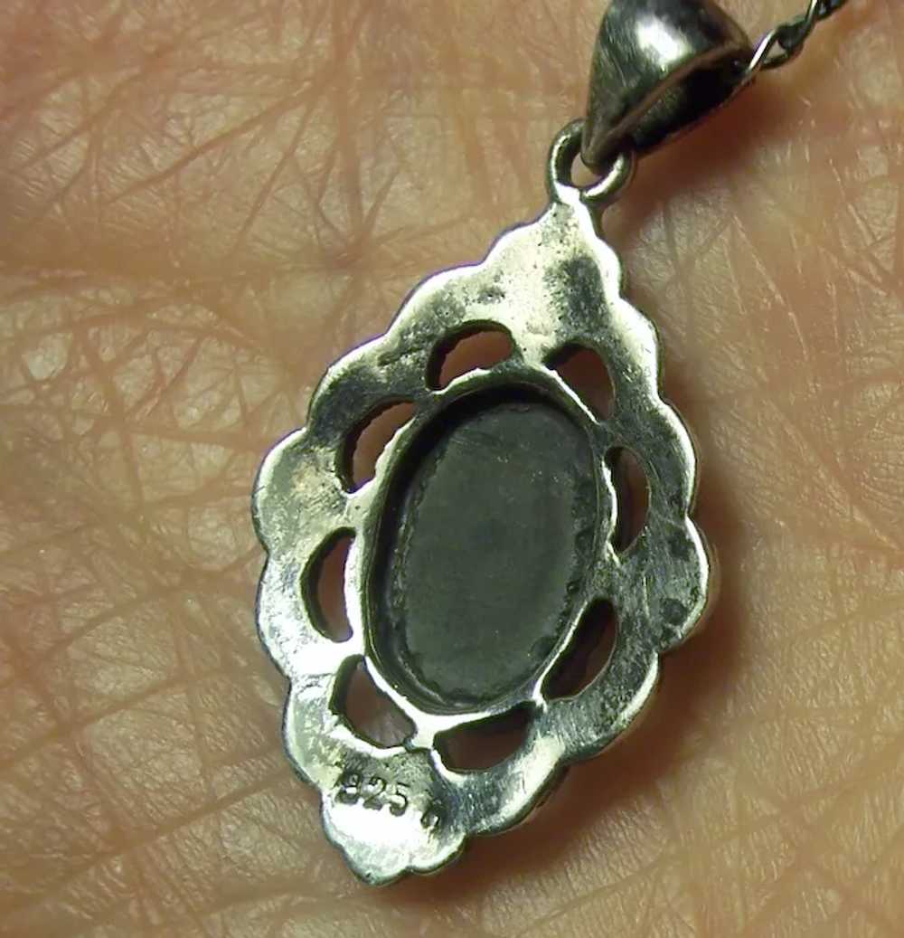 Sterling Silver Marcasite Onyx Pendant Necklace - image 3