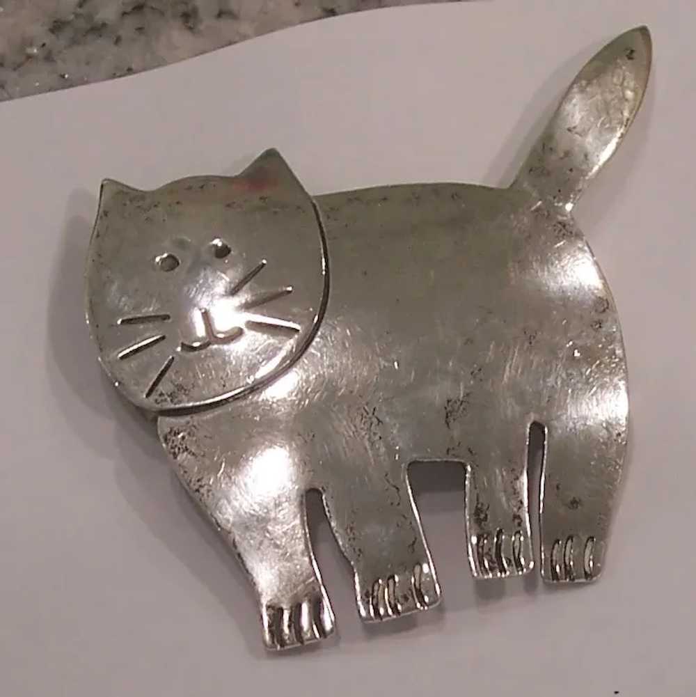 Sterling Silver Mexico Large Cat Brooch - image 2