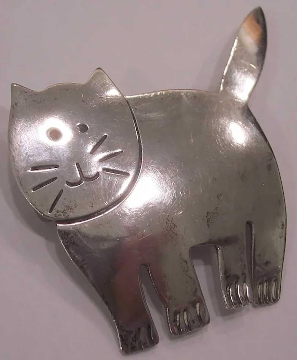 Sterling Silver Mexico Large Cat Brooch - image 4