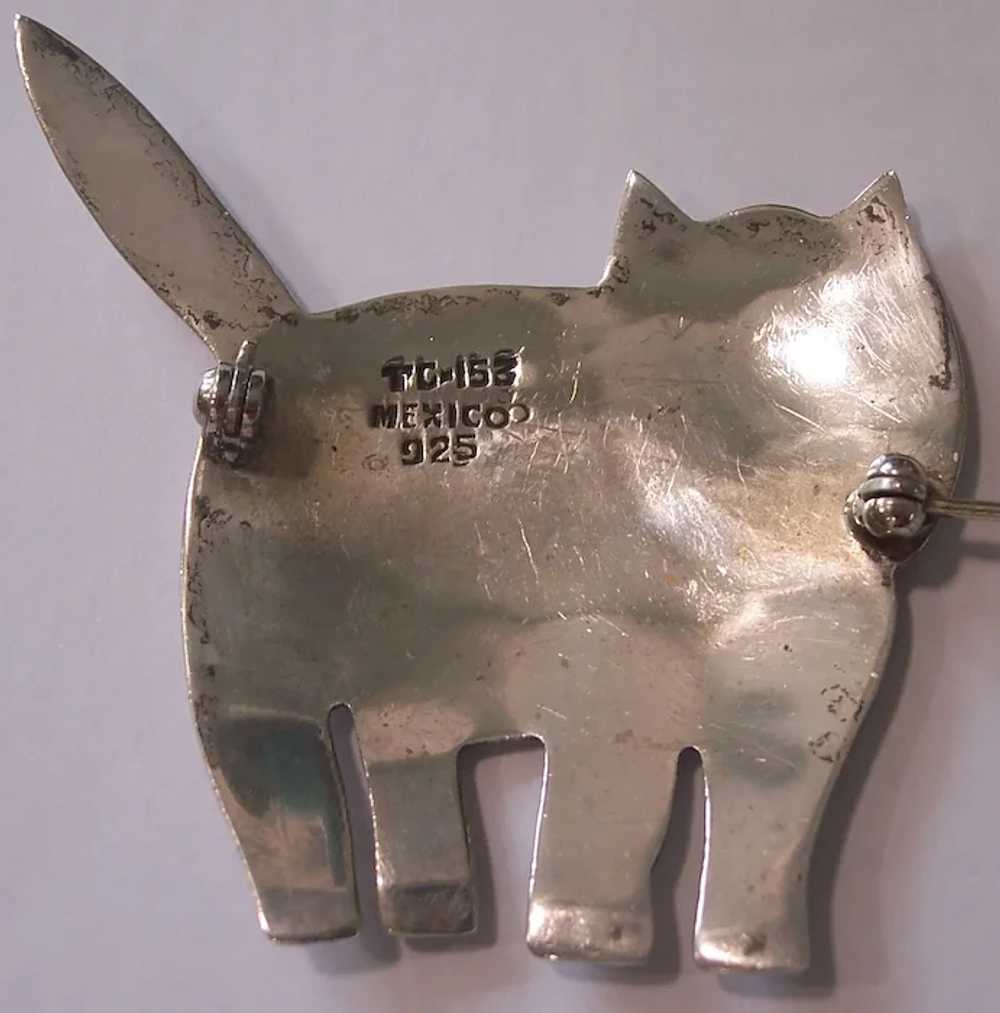 Sterling Silver Mexico Large Cat Brooch - image 6