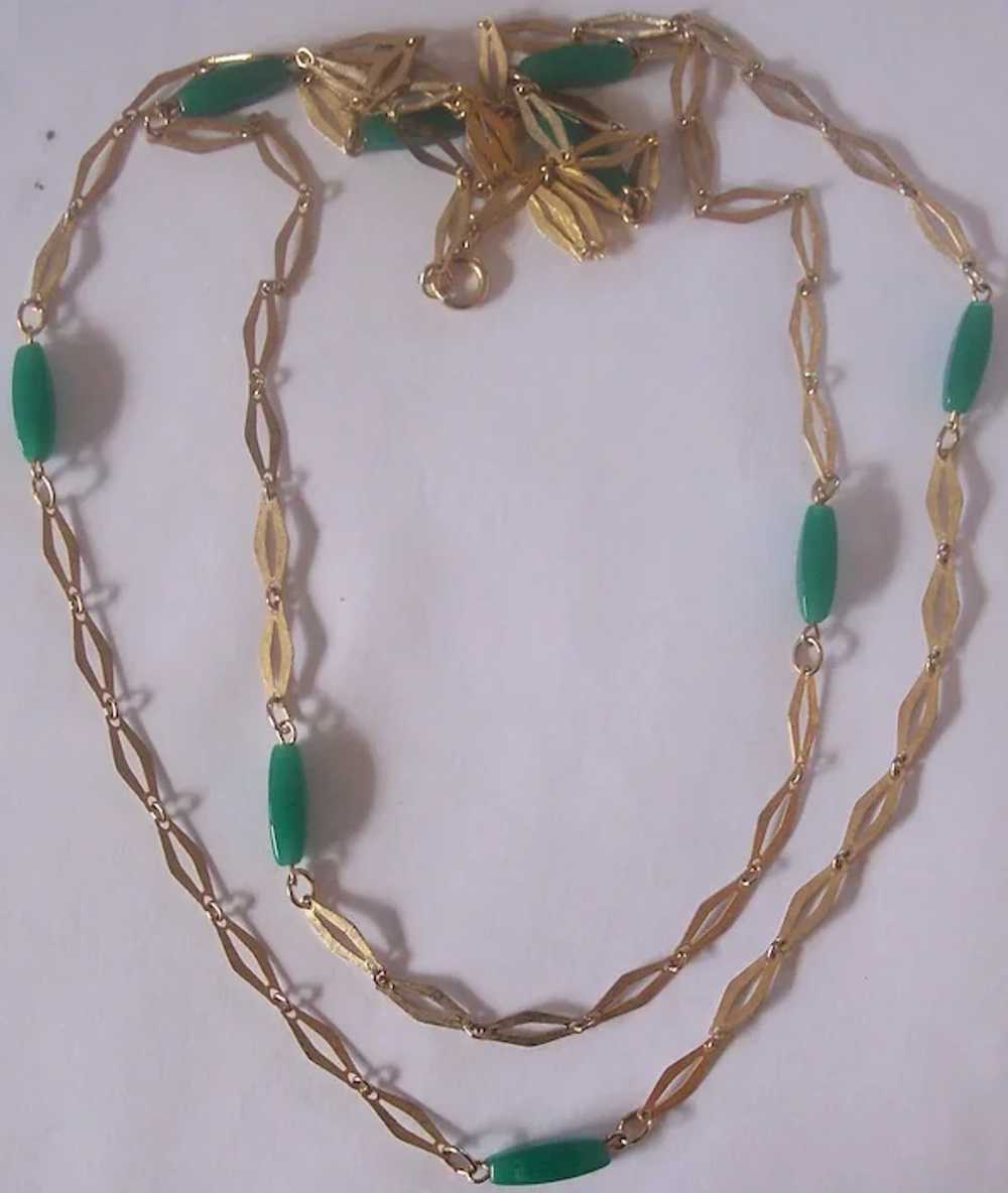 Vintage 56" Long Necklace Green Glass and Texture… - image 2