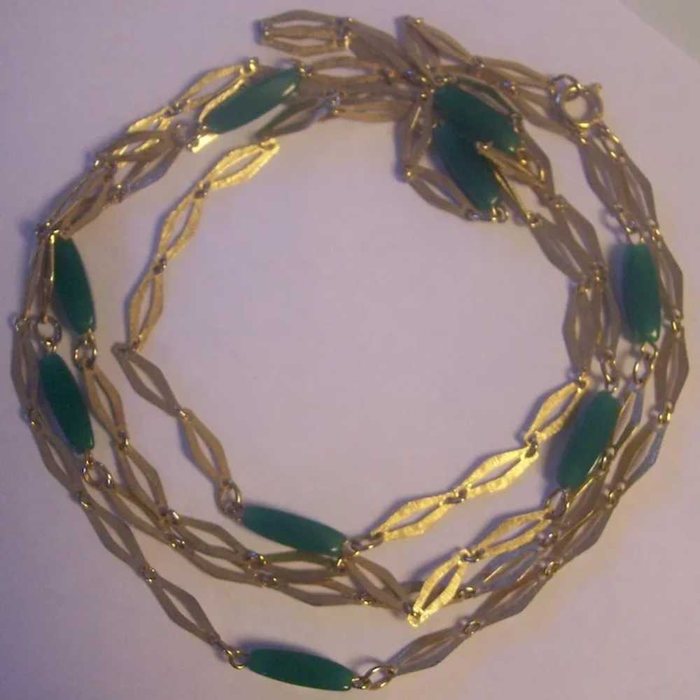 Vintage 56" Long Necklace Green Glass and Texture… - image 3