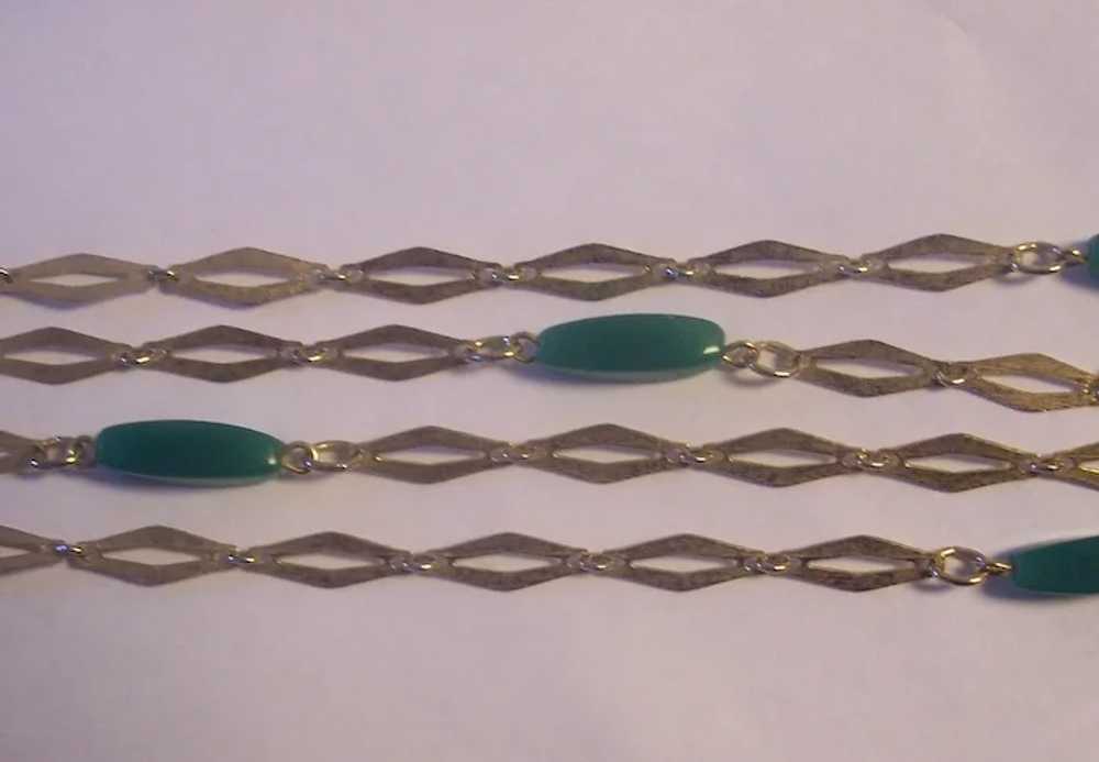 Vintage 56" Long Necklace Green Glass and Texture… - image 4