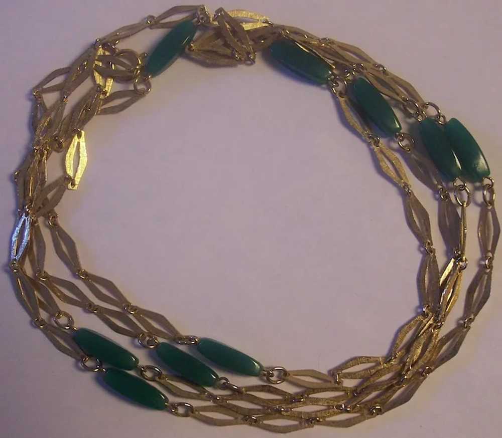 Vintage 56" Long Necklace Green Glass and Texture… - image 5