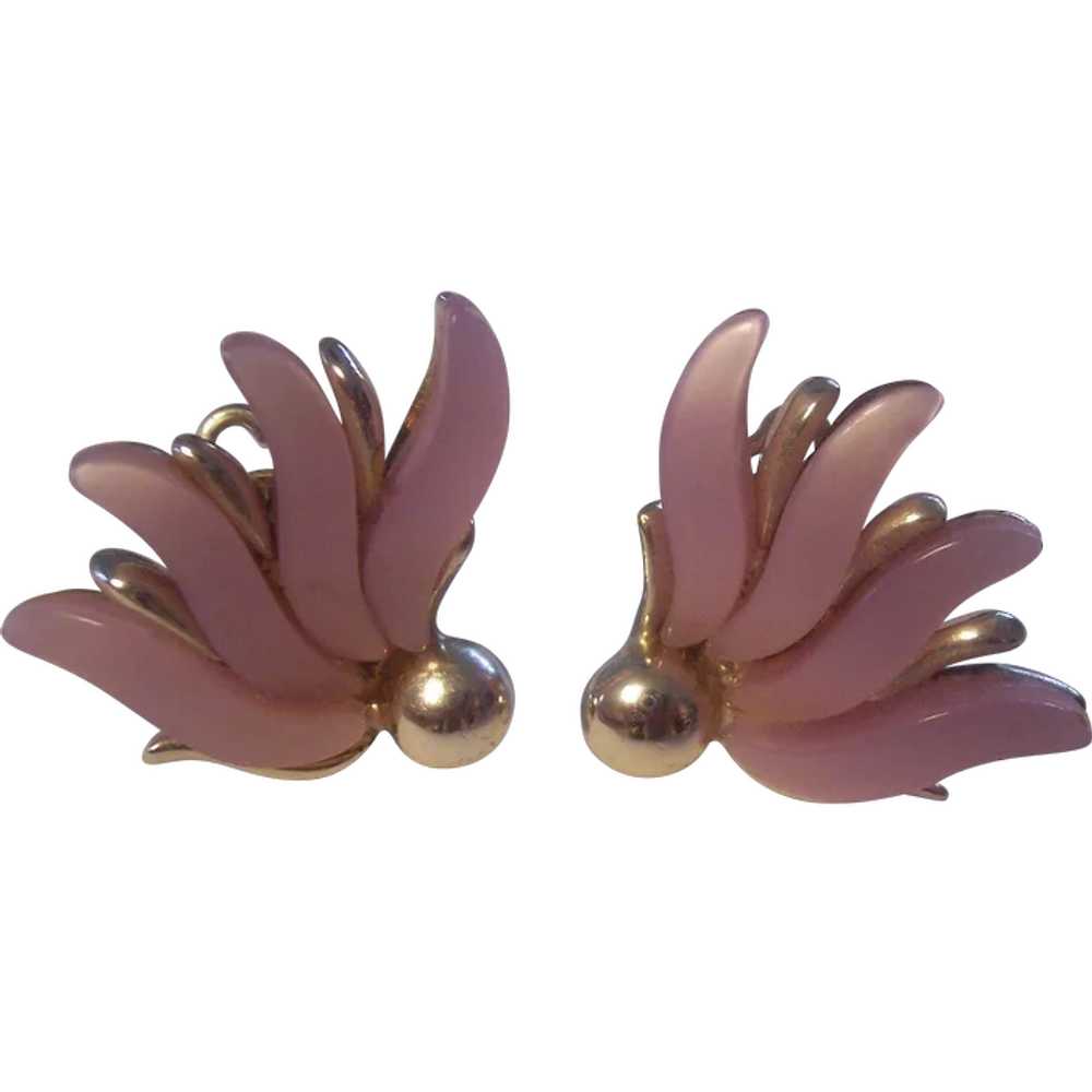 Pink Thermoset Claudette Clip on Earrings - image 1