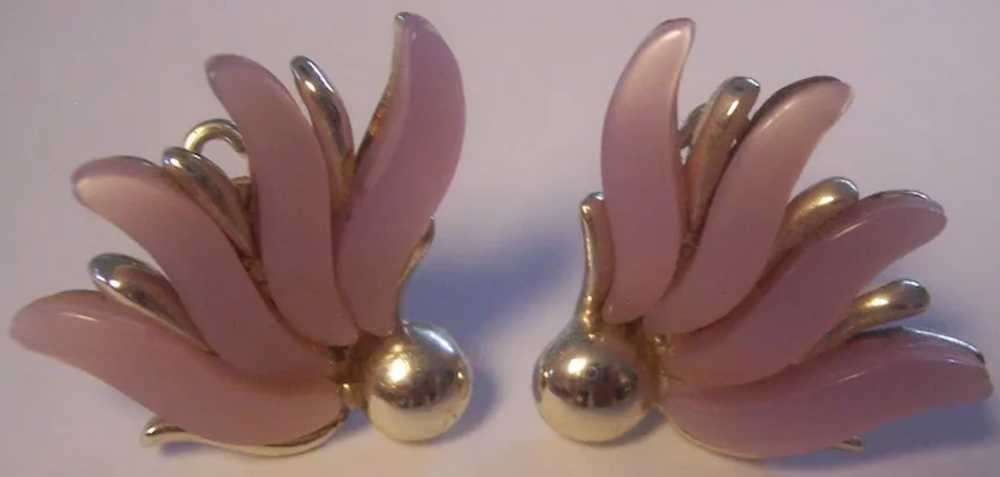 Pink Thermoset Claudette Clip on Earrings - image 3