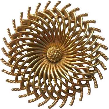 Crown Trifari Large Pinwheel Gold tone Brooch