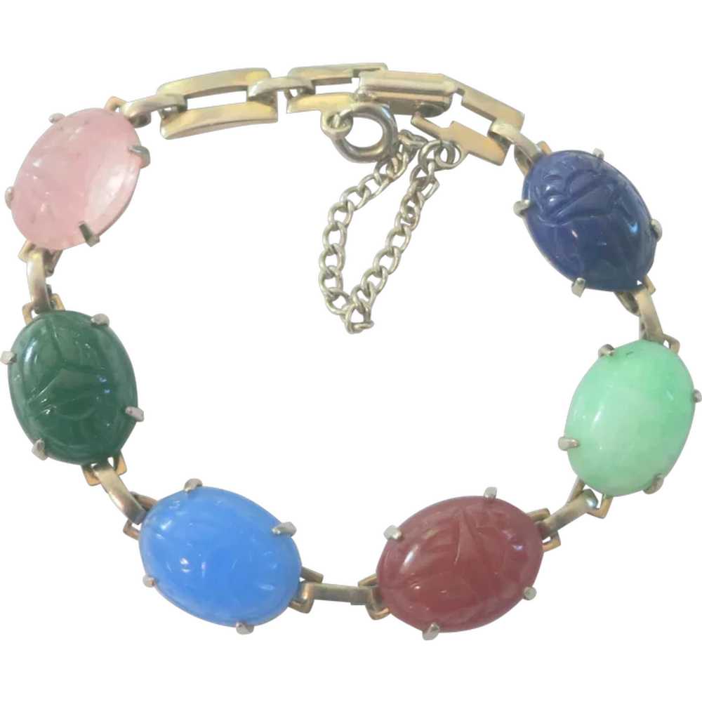 Pretty Mid-Century Glass Scarab Bracelet - image 1