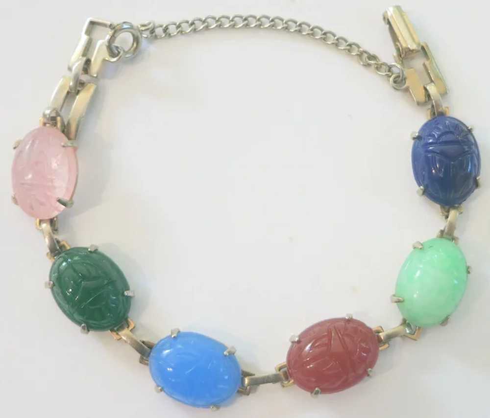 Pretty Mid-Century Glass Scarab Bracelet - image 2