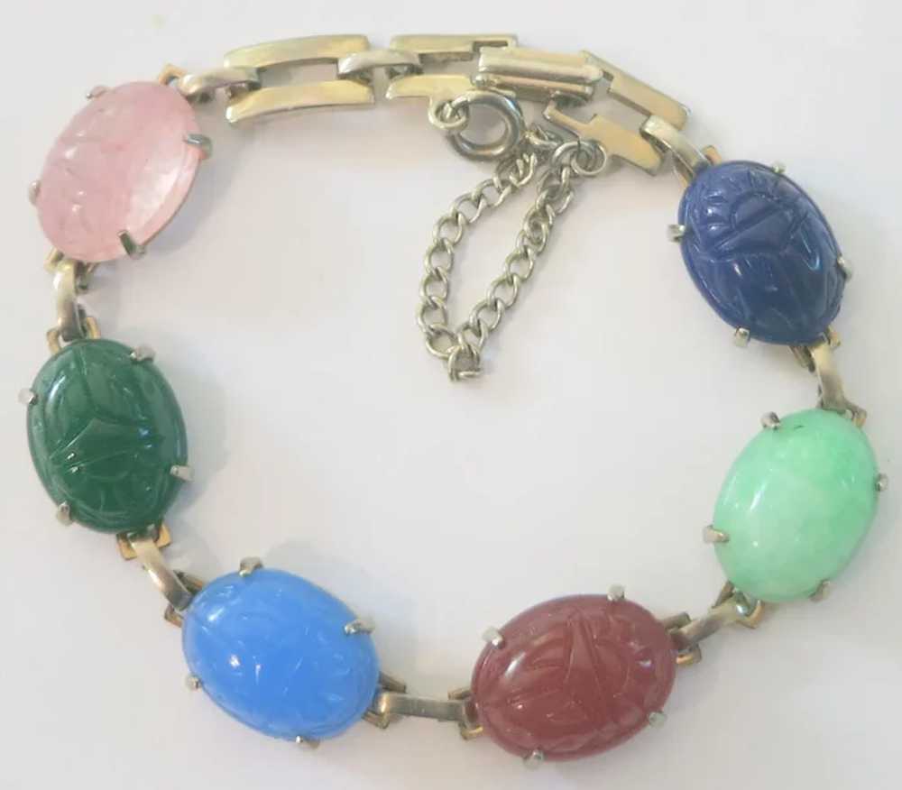 Pretty Mid-Century Glass Scarab Bracelet - image 3