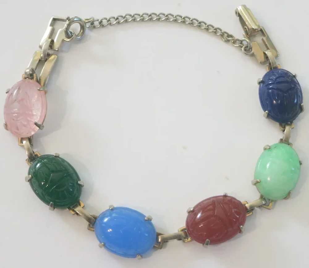 Pretty Mid-Century Glass Scarab Bracelet - image 4