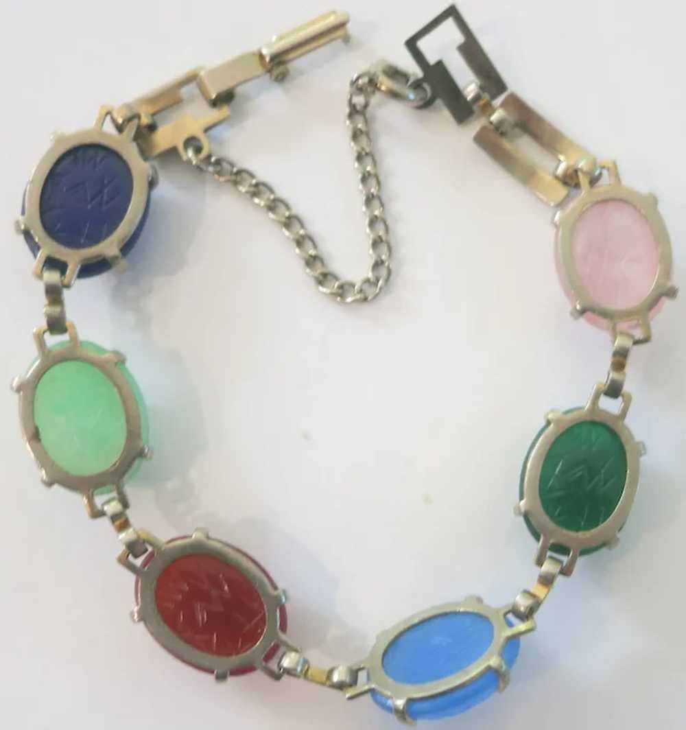 Pretty Mid-Century Glass Scarab Bracelet - image 5