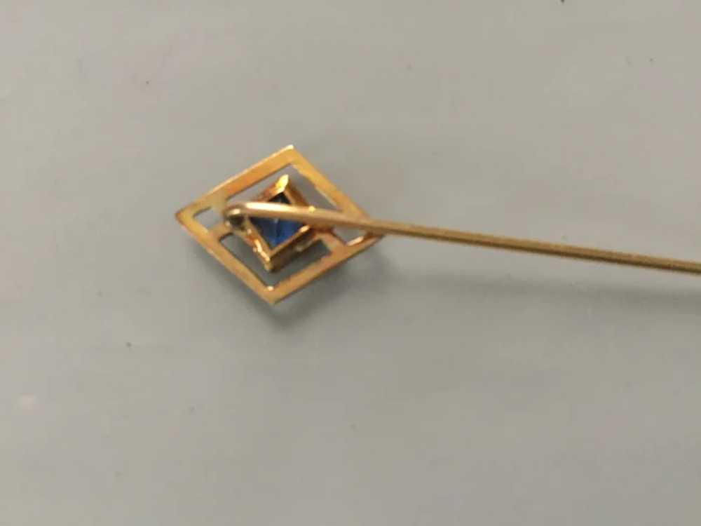 10K Gold Art Deco Stick Pin w/ Blue Sapphire - image 4