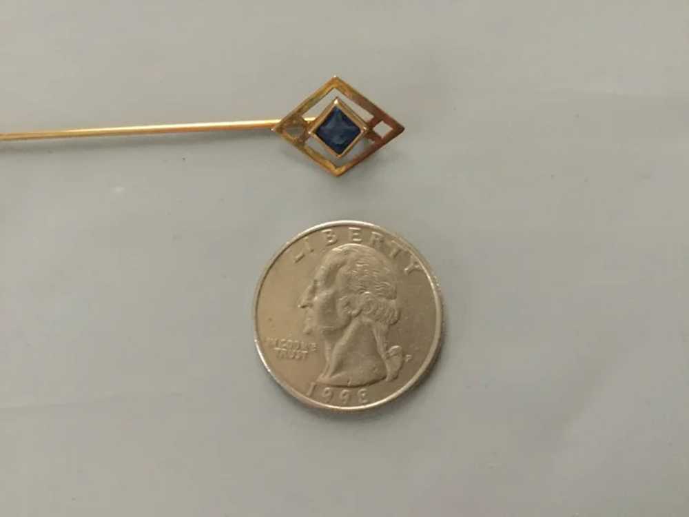 10K Gold Art Deco Stick Pin w/ Blue Sapphire - image 6