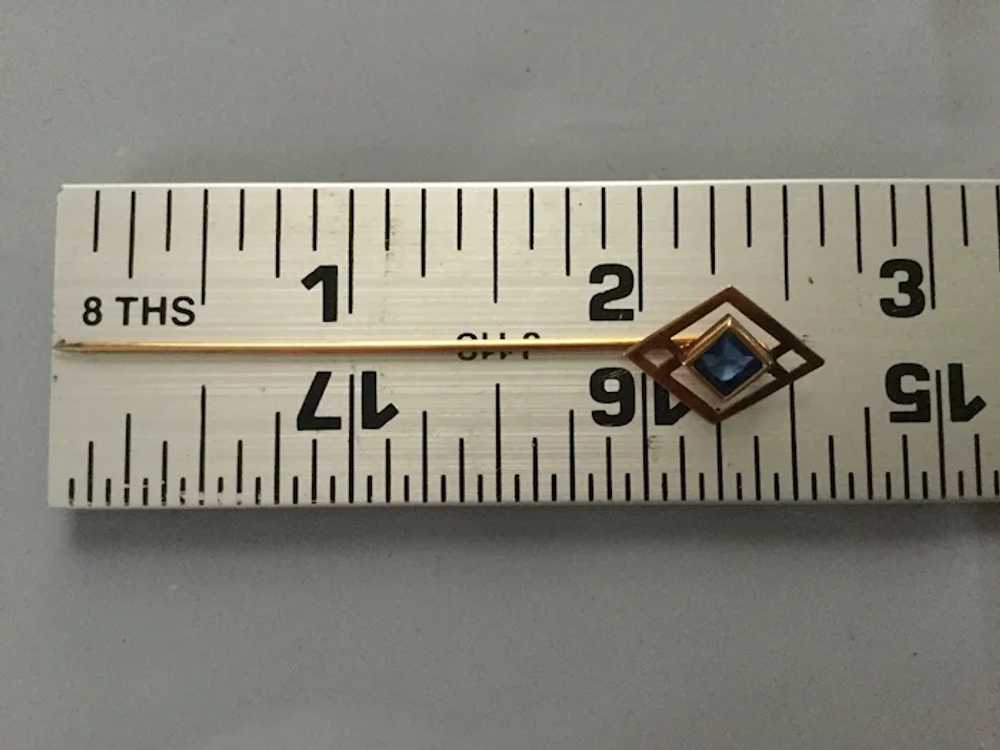 10K Gold Art Deco Stick Pin w/ Blue Sapphire - image 8