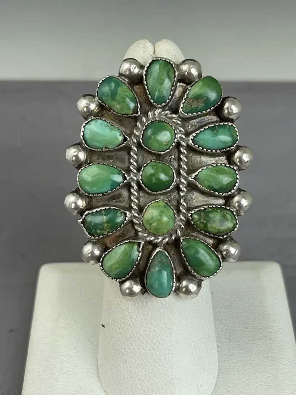 Vintage Sterling Petit Point Turquoise Ring Size … - image 2