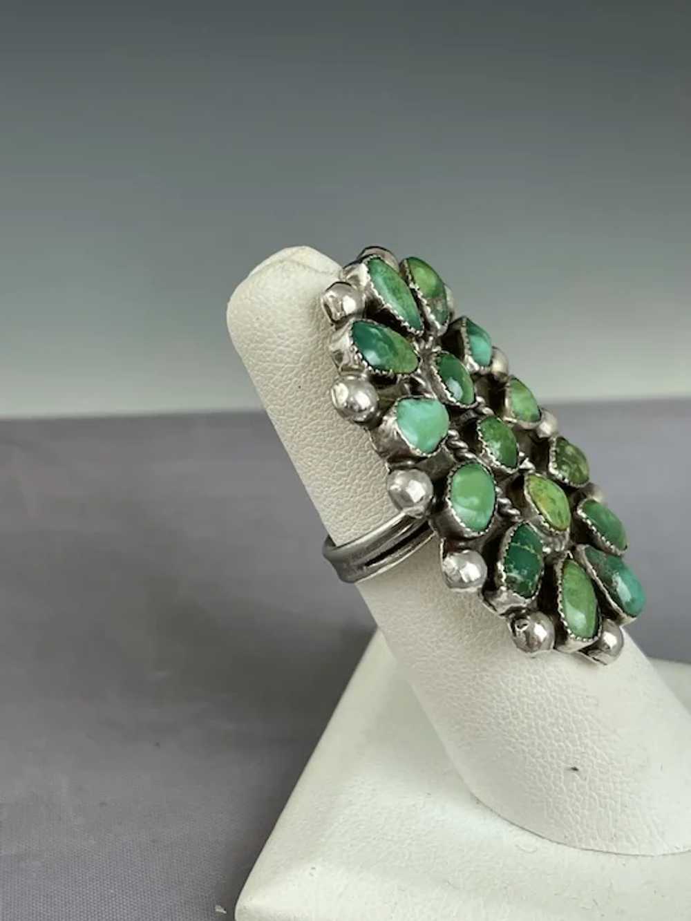 Vintage Sterling Petit Point Turquoise Ring Size … - image 8