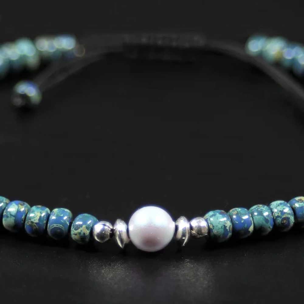 Shambala blue beads hobo bracelet - Slide teal ti… - image 3