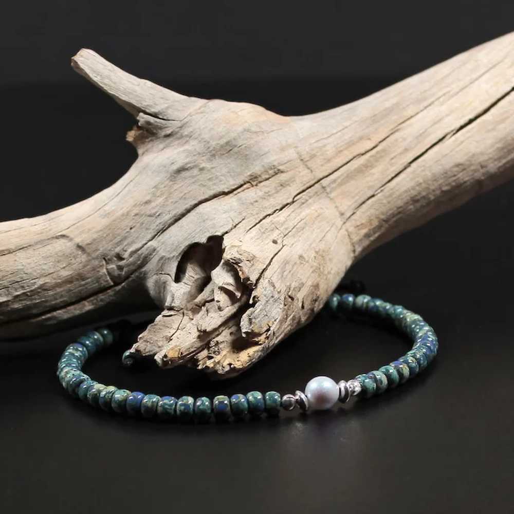 Shambala blue beads hobo bracelet - Slide teal ti… - image 5