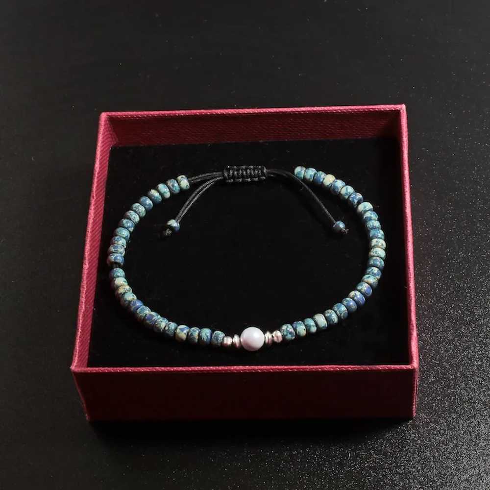 Shambala blue beads hobo bracelet - Slide teal ti… - image 6