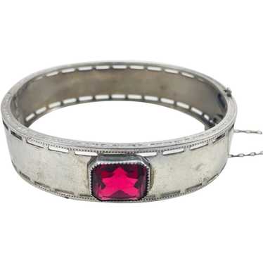 Antique Art Deco Nuwite Ruby Glass Stone Bangle B… - image 1