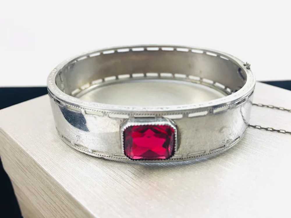 Antique Art Deco Nuwite Ruby Glass Stone Bangle B… - image 2