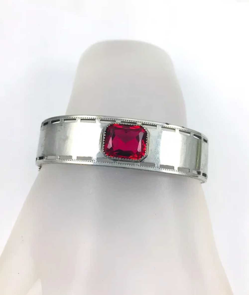 Antique Art Deco Nuwite Ruby Glass Stone Bangle B… - image 3